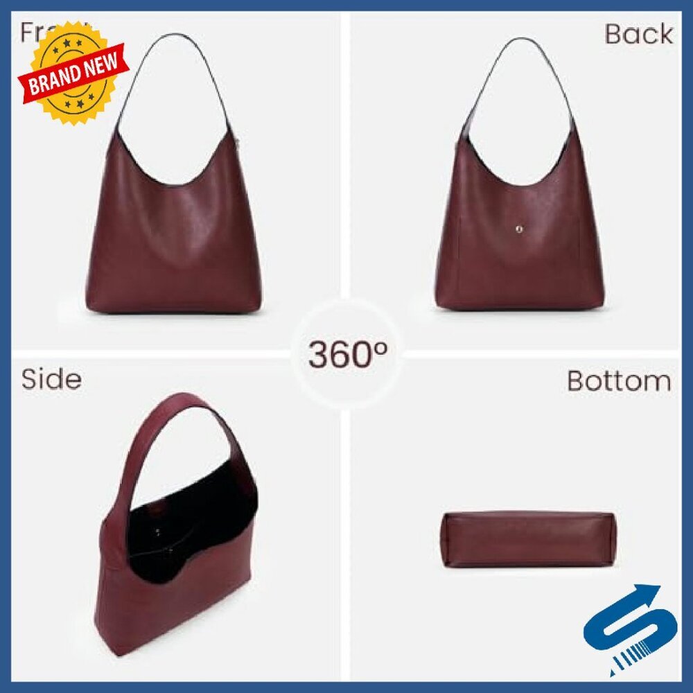 Vegan Leather Hobo Bag with Cherry Charm, Slouchy Tote Shoulder Purse - Picture 4 of 8